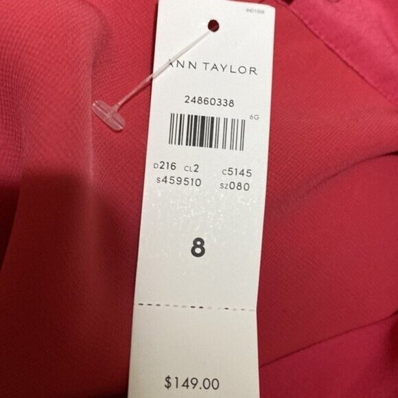 ANN TAYLOR Raspberry Regal Cutout Flare Sleeve Pleated women Dress 8 Event Party - Picture 8 of 12
